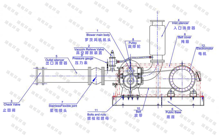 三葉羅茨鼓風(fēng)機拆解圖